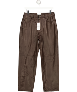 REISS Verona Real Leather Slim-leg Trousers In Chocolate Brown UK 10