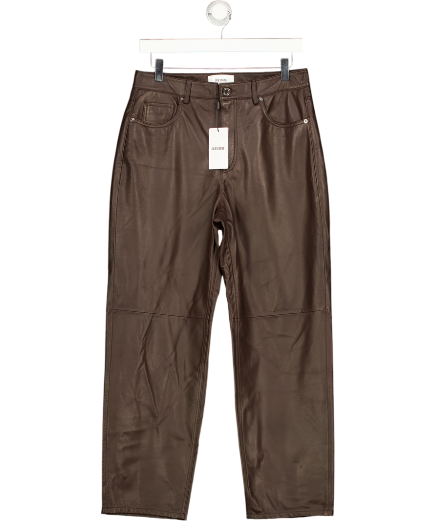 REISS Verona Real Leather Slim-leg Trousers In Chocolate Brown UK 10