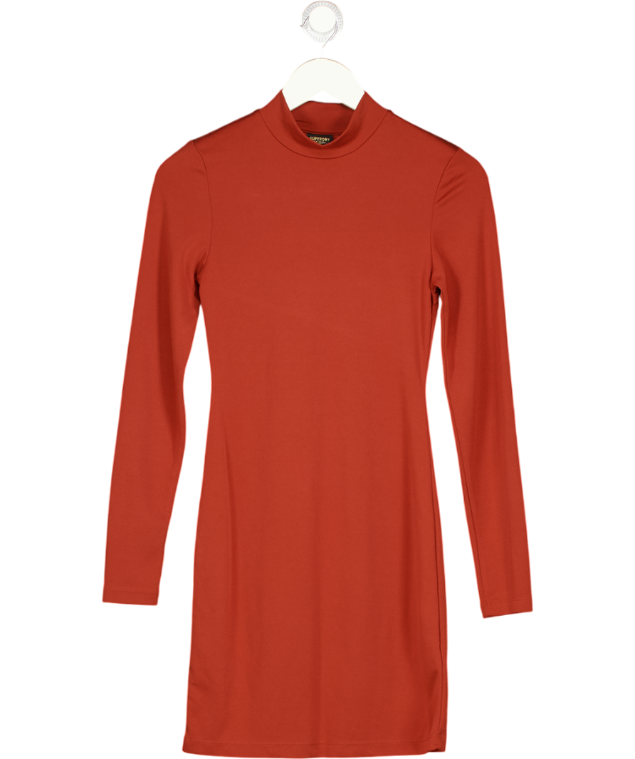 SUPERDRY Brown High Neck Long Sleeve Jersey Mini Dress UK 8