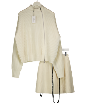 ODD MUSE Cream 2-piece Wool Zip Jacket And Mini Skirt Set UK XS/S