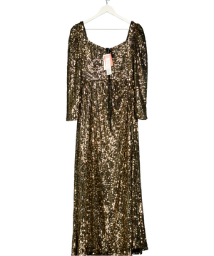Monsoon Sequin Maxi Dress Black / Gold UK 10