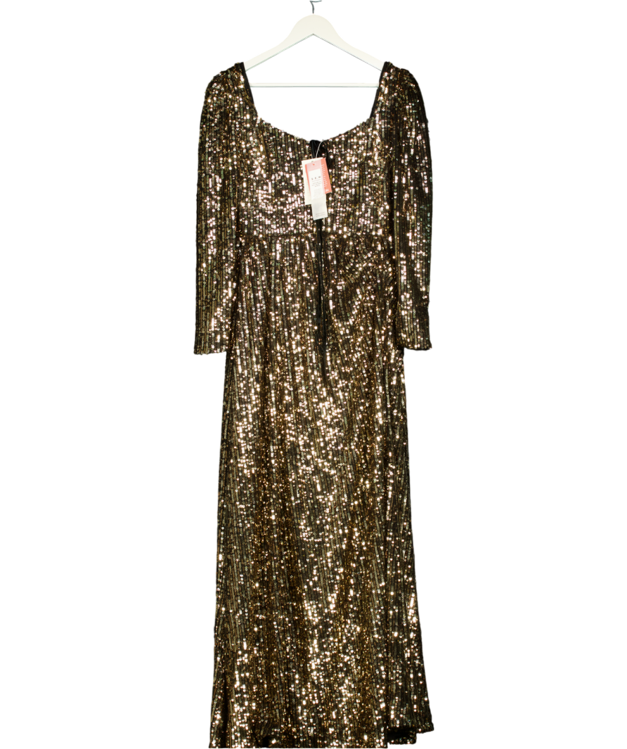 Monsoon Sequin Maxi Dress Black / Gold UK 10