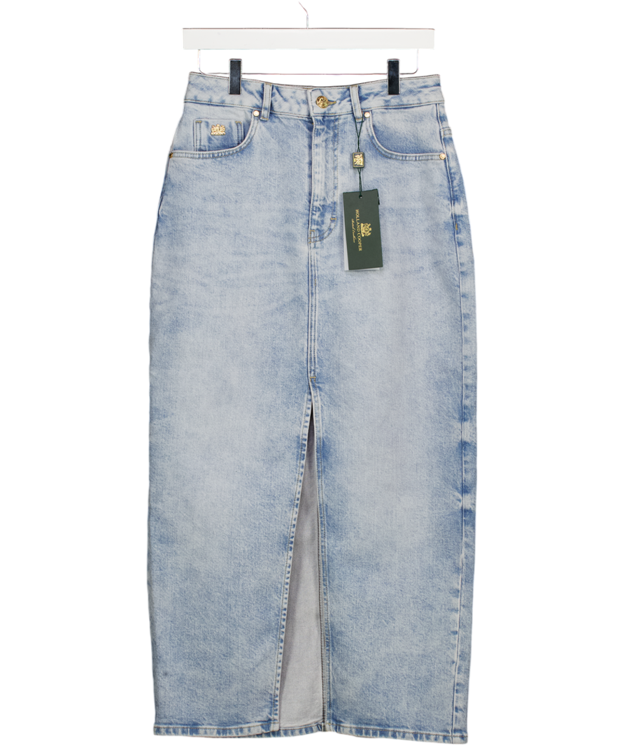 Holland Cooper Blue Grey Herringbone Wide Leg Trousers UK 10