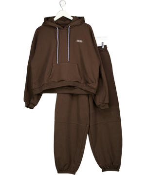 Lounge Underwear 2-piece Dark Chocolate Brown Oversized Hoodie And Barrel Leg Jogger Set UK M