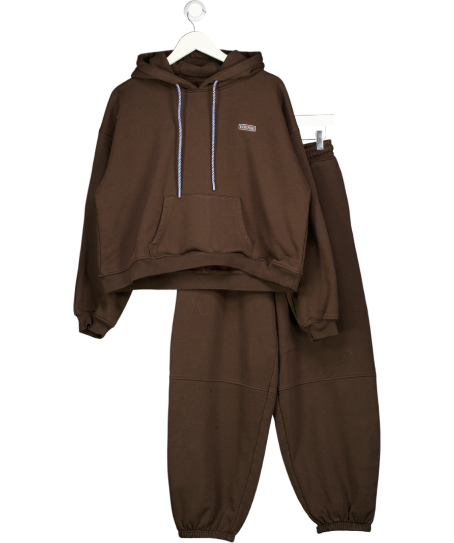 Lounge Underwear 2-piece Dark Chocolate Brown Oversized Hoodie And Barrel Leg Jogger Set UK M