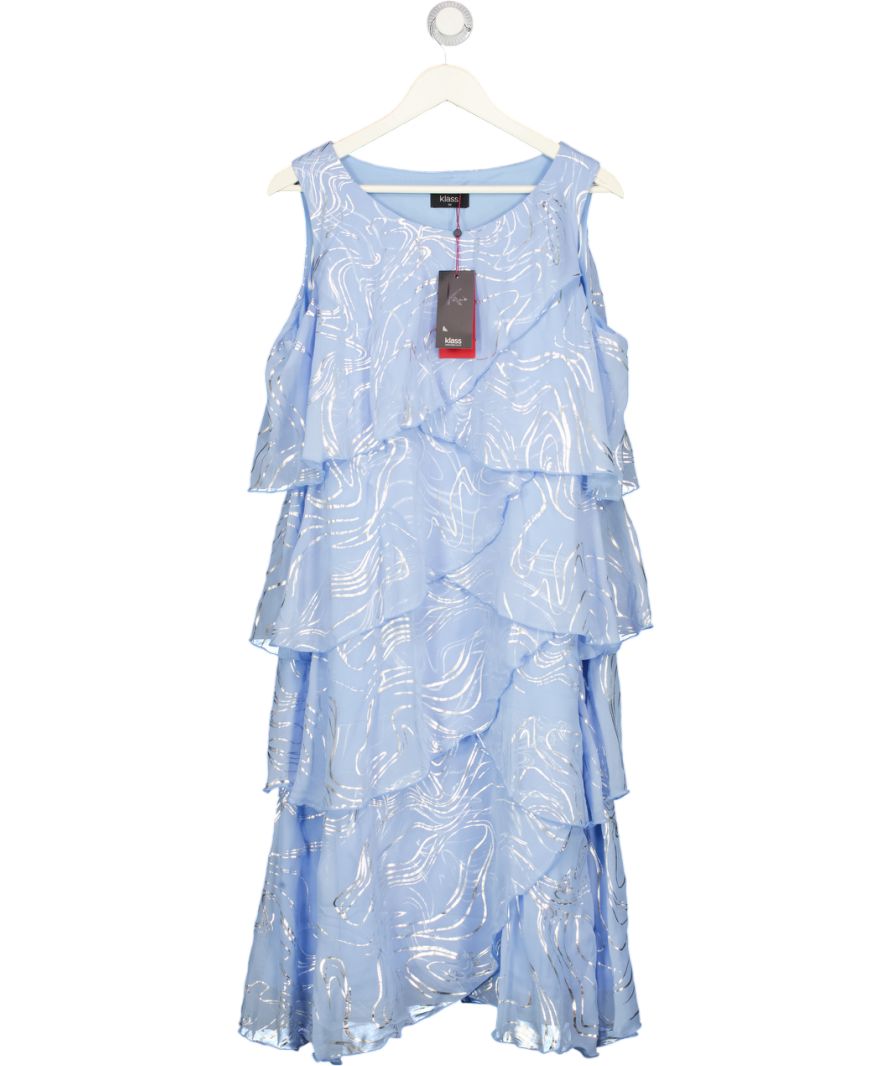 KLASS Blue / Silver Tiered Frill Midi Dress UK 20