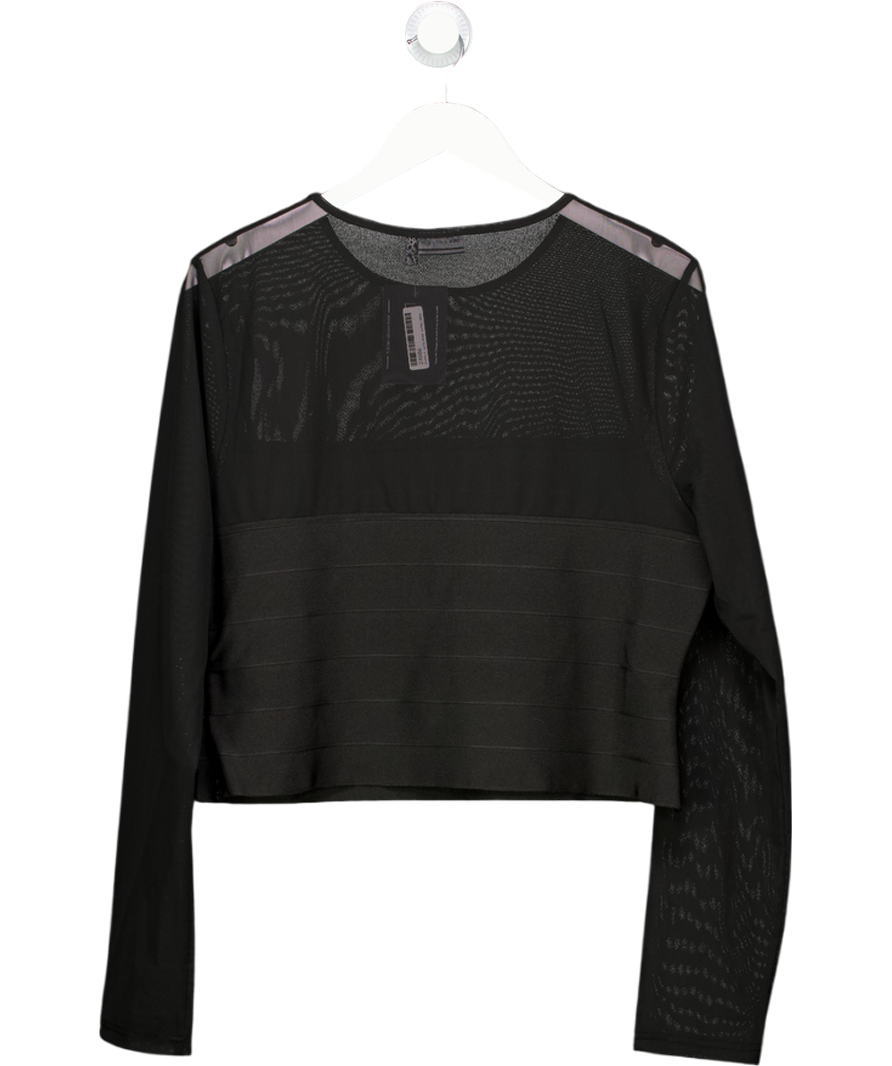 ASOS Black Bandage Panel Mesh Long Sleeve Top UK 18