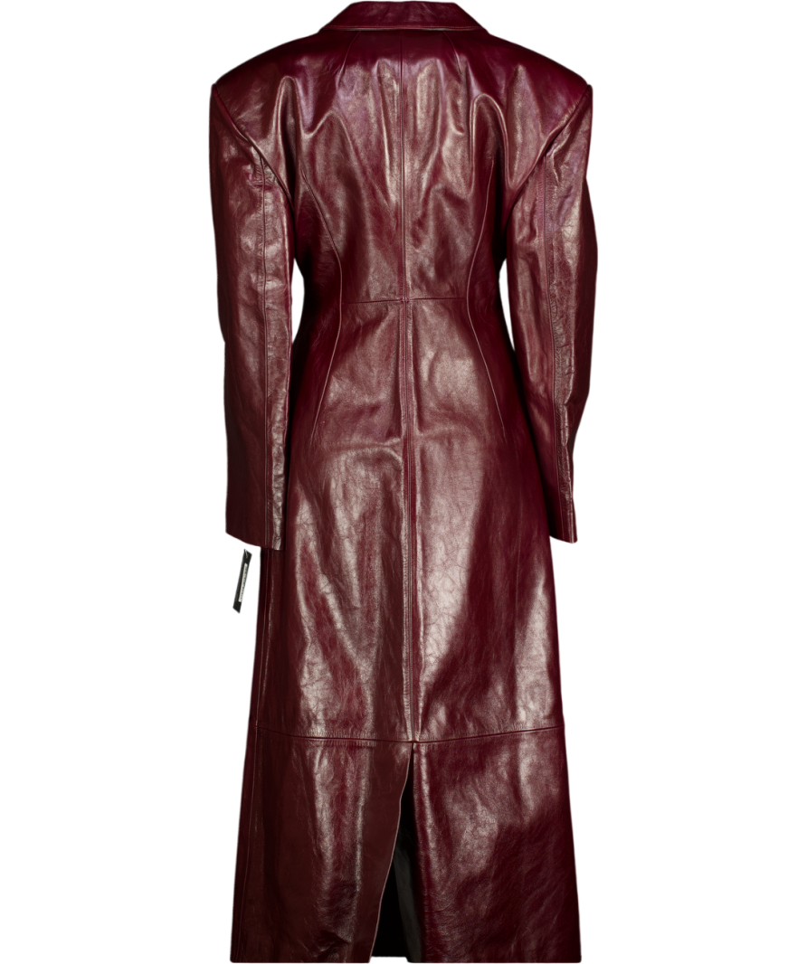 KULAKOVSKY Red 100% Calfskin Leather Burgundy Fitted Coat UK XS/S