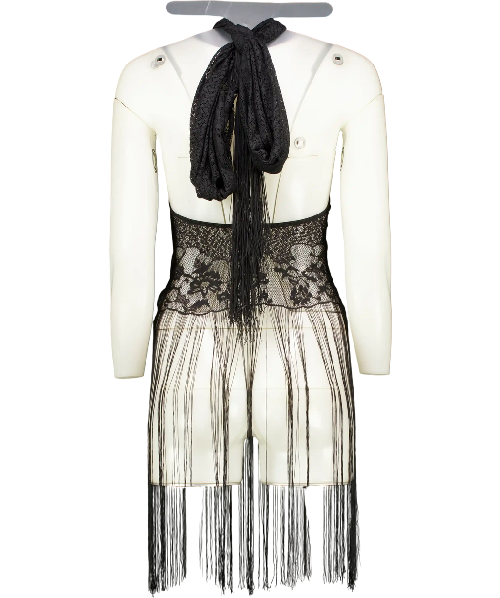 Leny Black Elara Fringe Halter UK XS