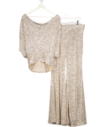 ZARA 2-piece Beige / Silver Sequin Top (uk L) And Trouser Set UK L/XL