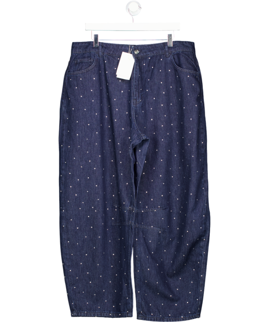 Aligne Blue Markus Mid-rise Diamante Barrel Jeans Uk 16/18 W34
