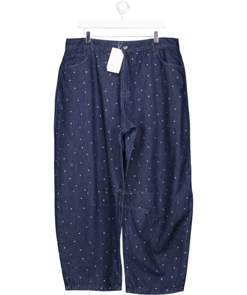 Aligne Blue Markus Mid-rise Diamante Barrel Jeans Uk 16/18 W34