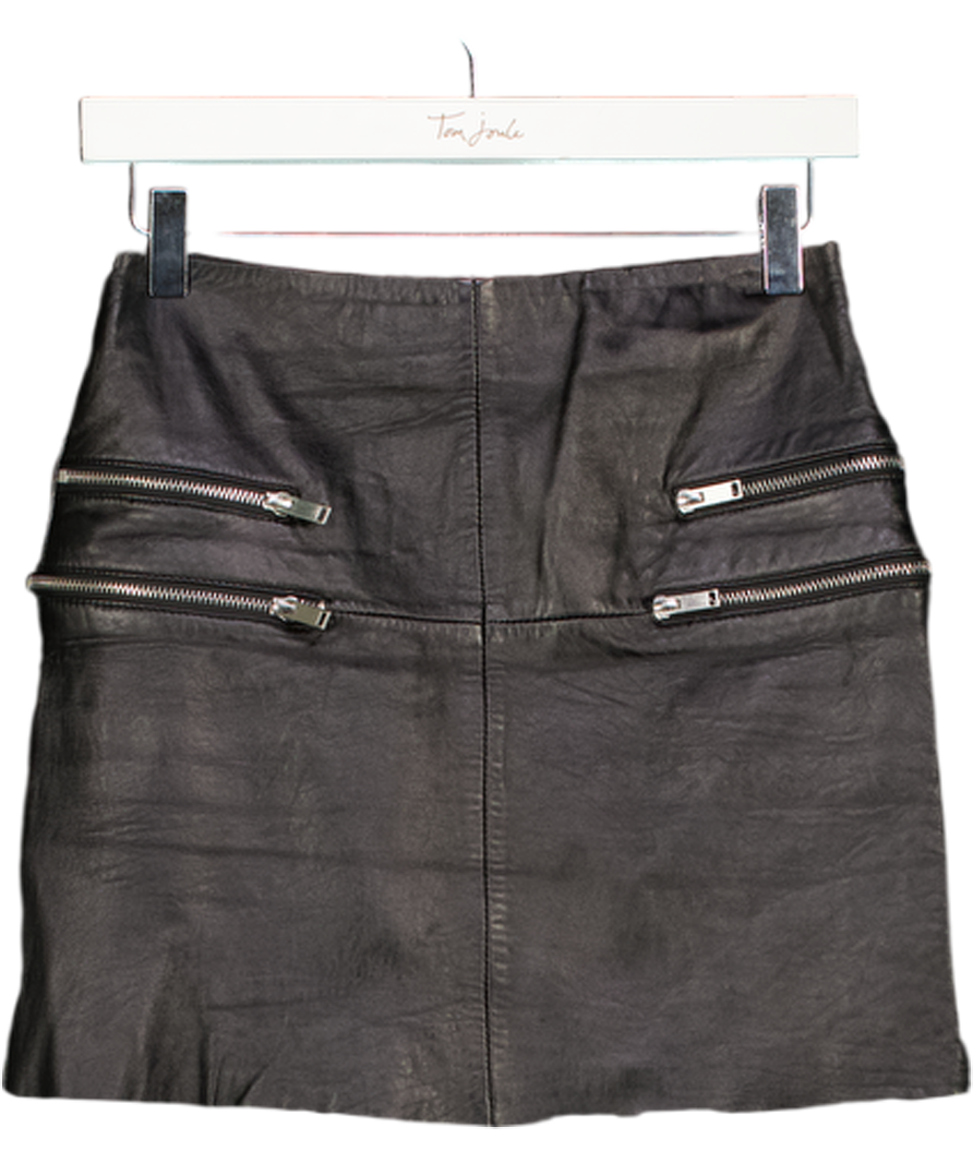 ZARA Black  Real Leather Biker Mini Skirt UK XS