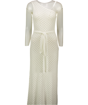 4th & Reckless Enya White Crochet One Shoulder Scarf Neck Maxi Dress UK 10
