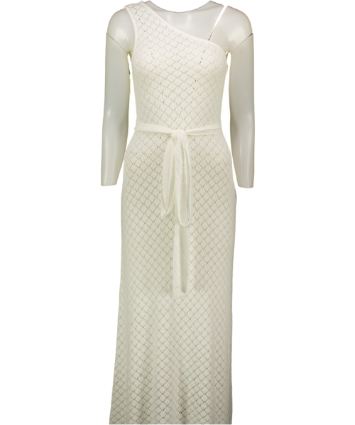 4th & Reckless Enya White Crochet One Shoulder Scarf Neck Maxi Dress UK 10