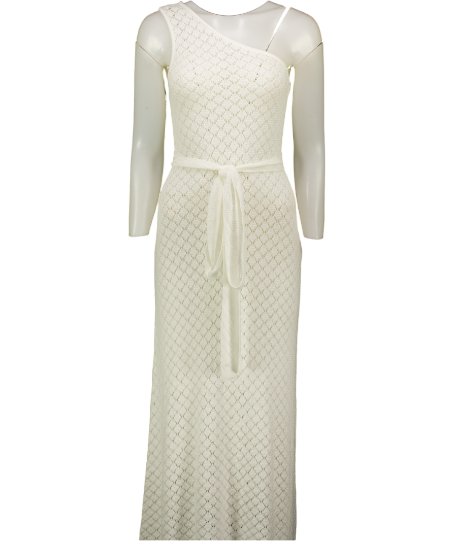 4th & Reckless Enya White Crochet One Shoulder Scarf Neck Maxi Dress UK 10
