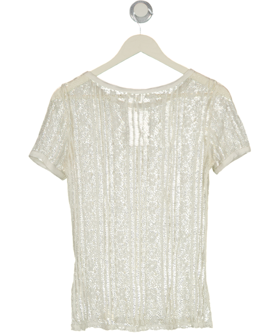 REISS White Sheer Lace T-shirt UK M