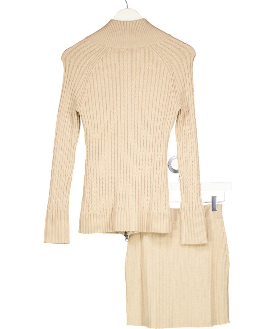 Free People Beige 2-piece Eliza Zip Cardigan And Mini Skirt Sweater Set UK S