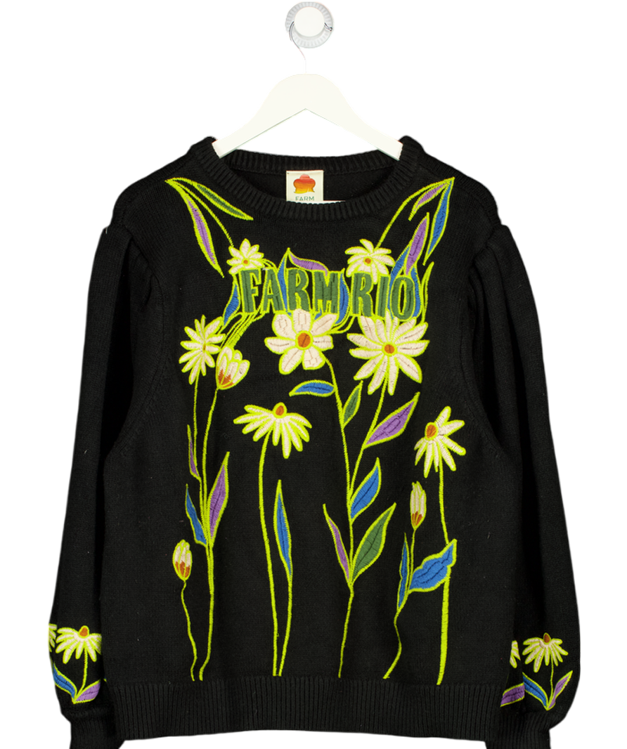 FARM RIO Black Floral Embroidered Knitted Jumper UK XL