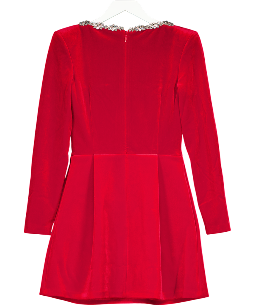NADINE MERABI Kimberly Red Velvet Embellished Mini Dress UK 10