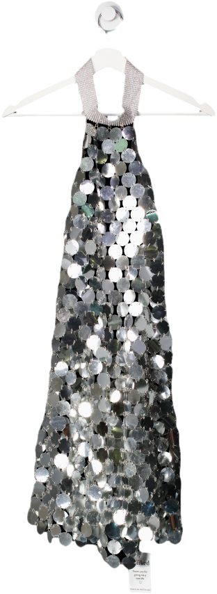 Bronx and Banco Metallic Silver Sequin Disc Mini Dress With Diamante Collar UK S