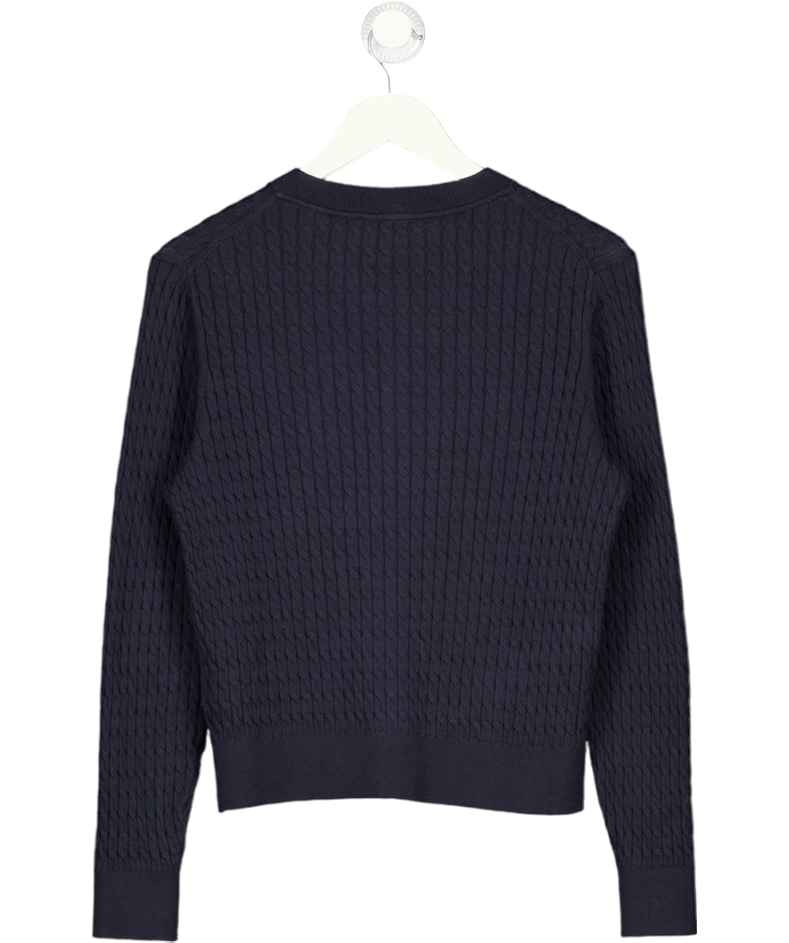 TOMMY HILFIGER Blue Cotton Flag Logo Cable Knit Polo Cardigan UK XS
