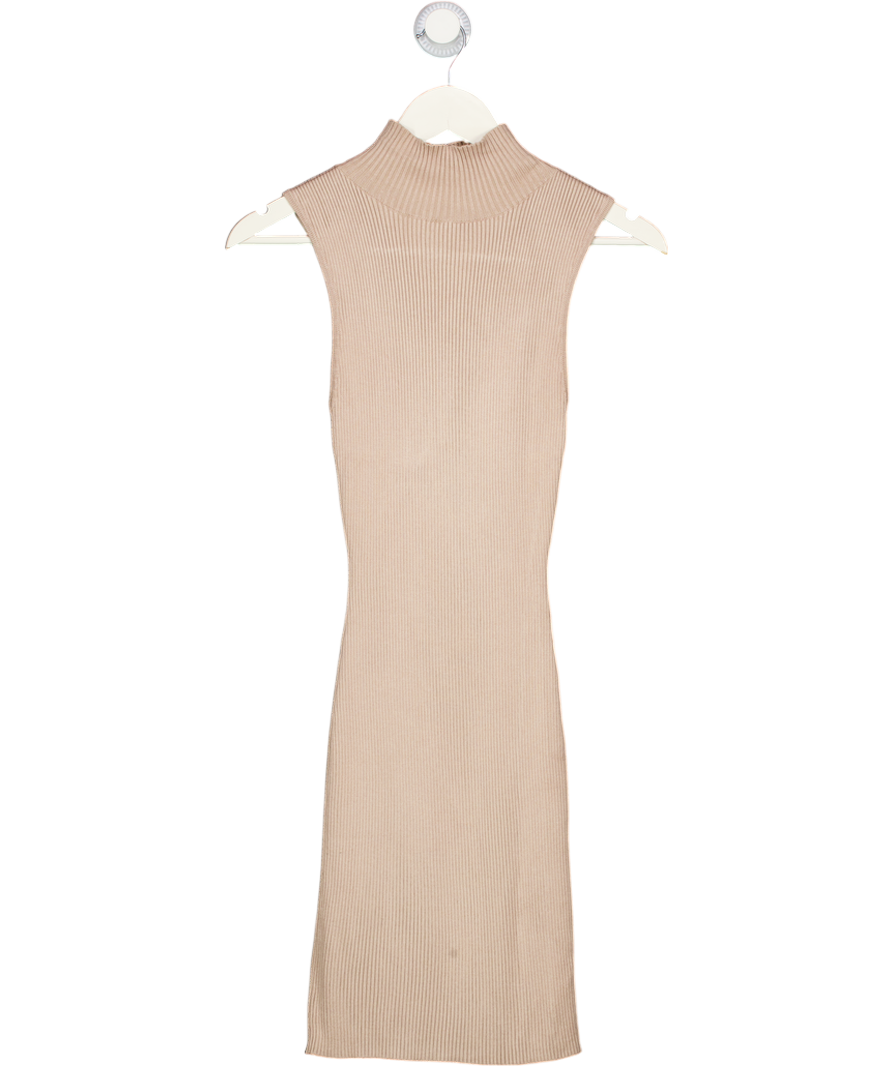 WHITE FOX Beige Ribbed Knit Mini Dress UK XS