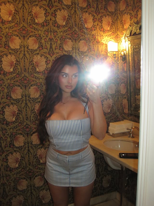 WHITE FOX 2-piece Back To Business Bustier Top & Mini Skort Set -  Light Blue Stripe UK M