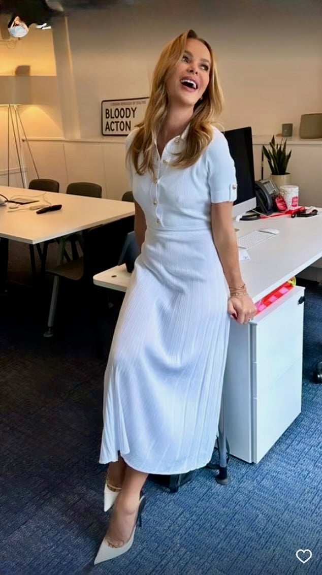 MICHAEL Michael Kors White Ribbed Stretch Knit Shirt Midi Dress UK XS