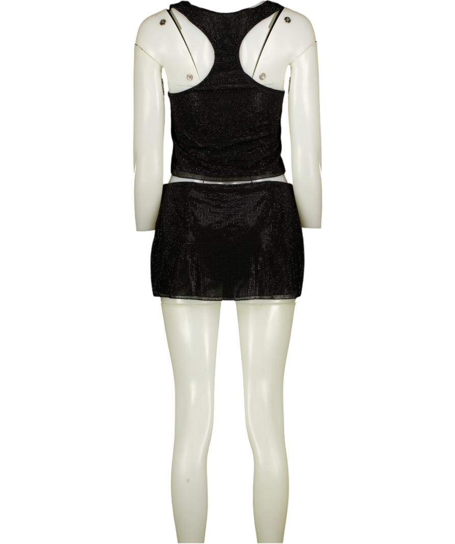 OH POLLY Black Crystal Embellished Jersey Scoop-neck Racerback Top & Shorts Set UK 6