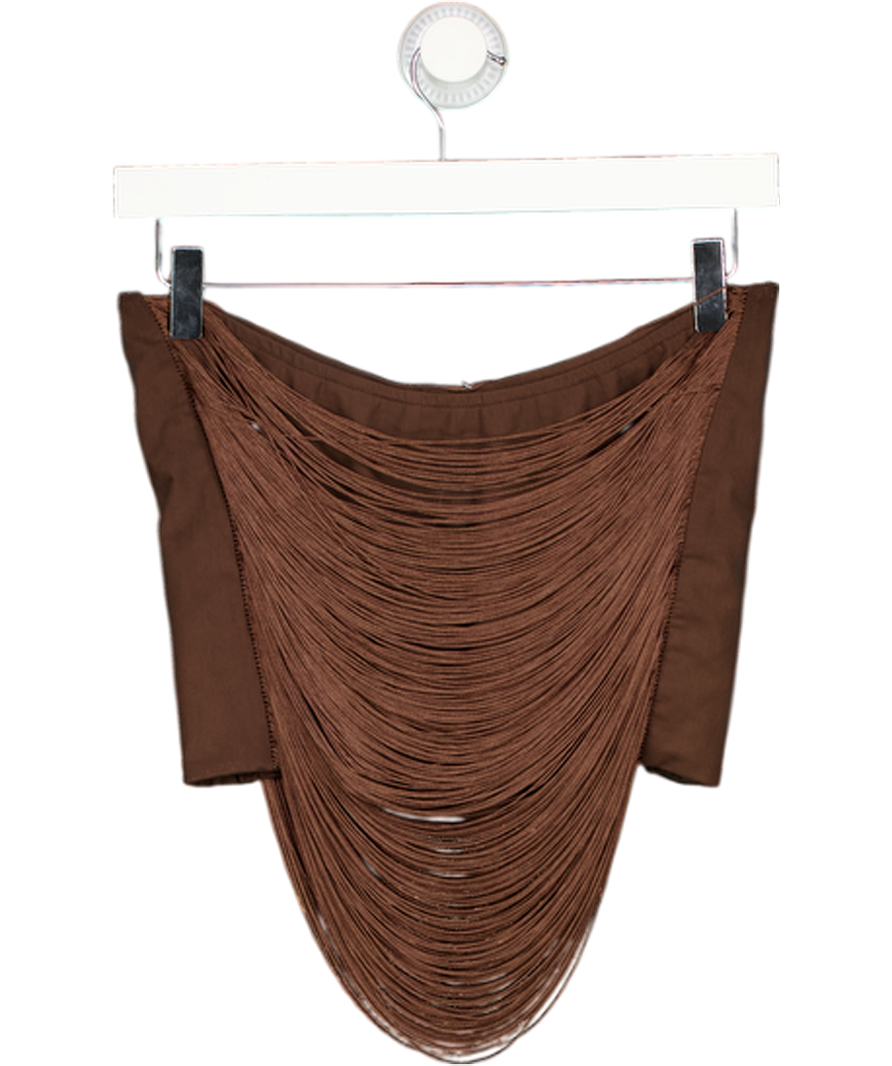 JADED LONDON Lavinia Fringe Mini Skirt In Brown UK XS