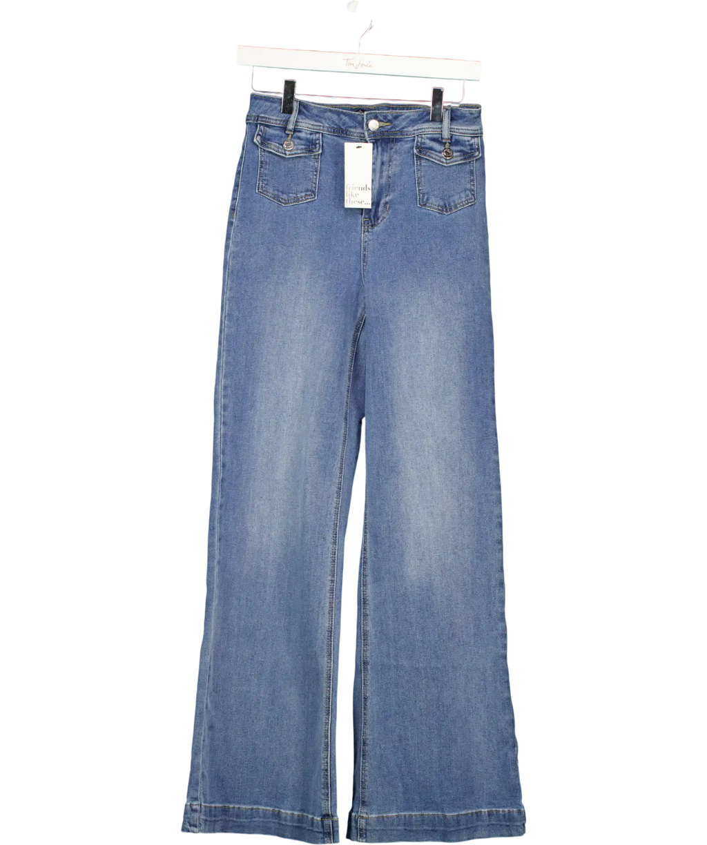 FRIENDS LIKE THESE Light Blue Wash Pocket Tailored Wide Leg Jeans UK 8