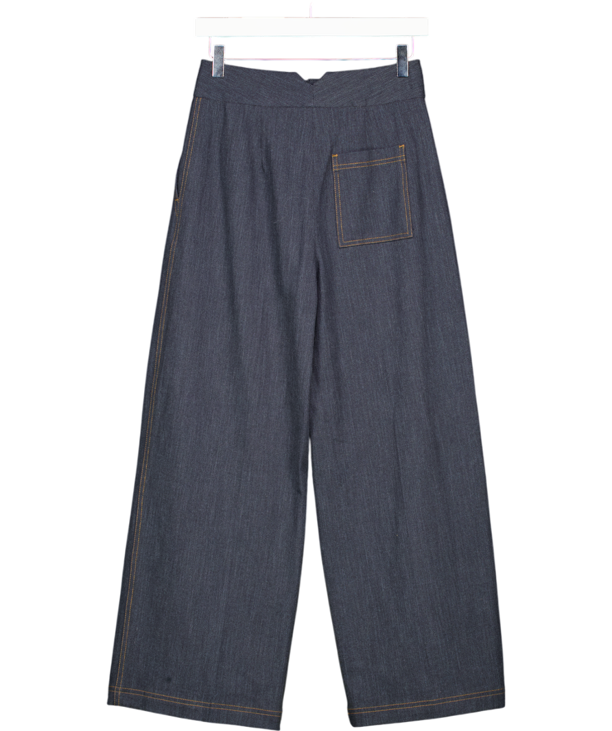 M&S Blue Pleated Denim Wide Leg Trousers UK 6