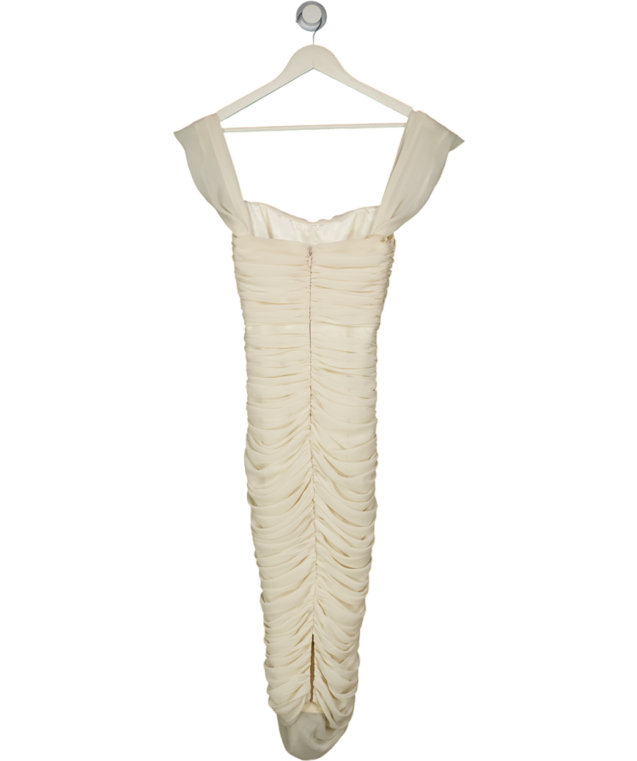 HOUSE OF CB Cream Carlotta Ivory Ruched Draped Chiffon Dress UK XS