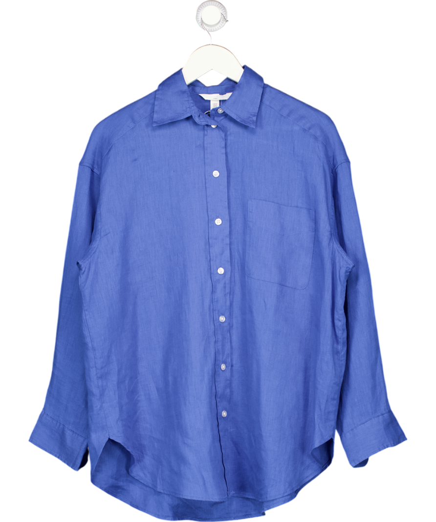 H&M Blue Oversized Linen-blend Shirt UK XS