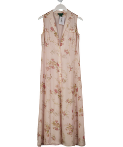 Ralph Lauren 100% Silk Blush Pink Floral Sleeveless Shirt Dress Us6 UK 10
