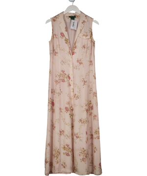 Ralph Lauren 100% Silk Blush Pink Floral Sleeveless Shirt Dress Us6 UK 10