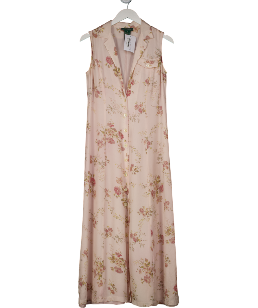 Ralph Lauren 100% Silk Blush Pink Floral Sleeveless Shirt Dress Us6 UK 10