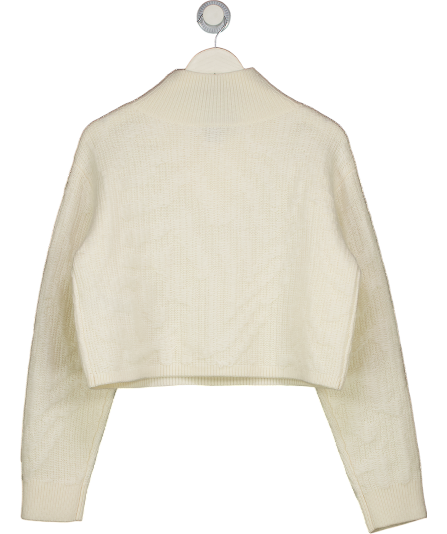 BOSS Cream Cropped Wool-blend Sweater With Layered Neckline UK L