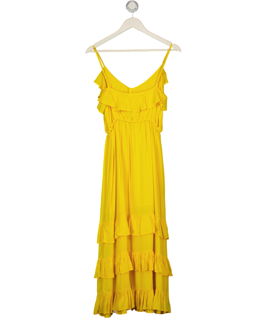 MELISSA ODABASH Bethan Yellow Frill Detail Midi Dress UK XS