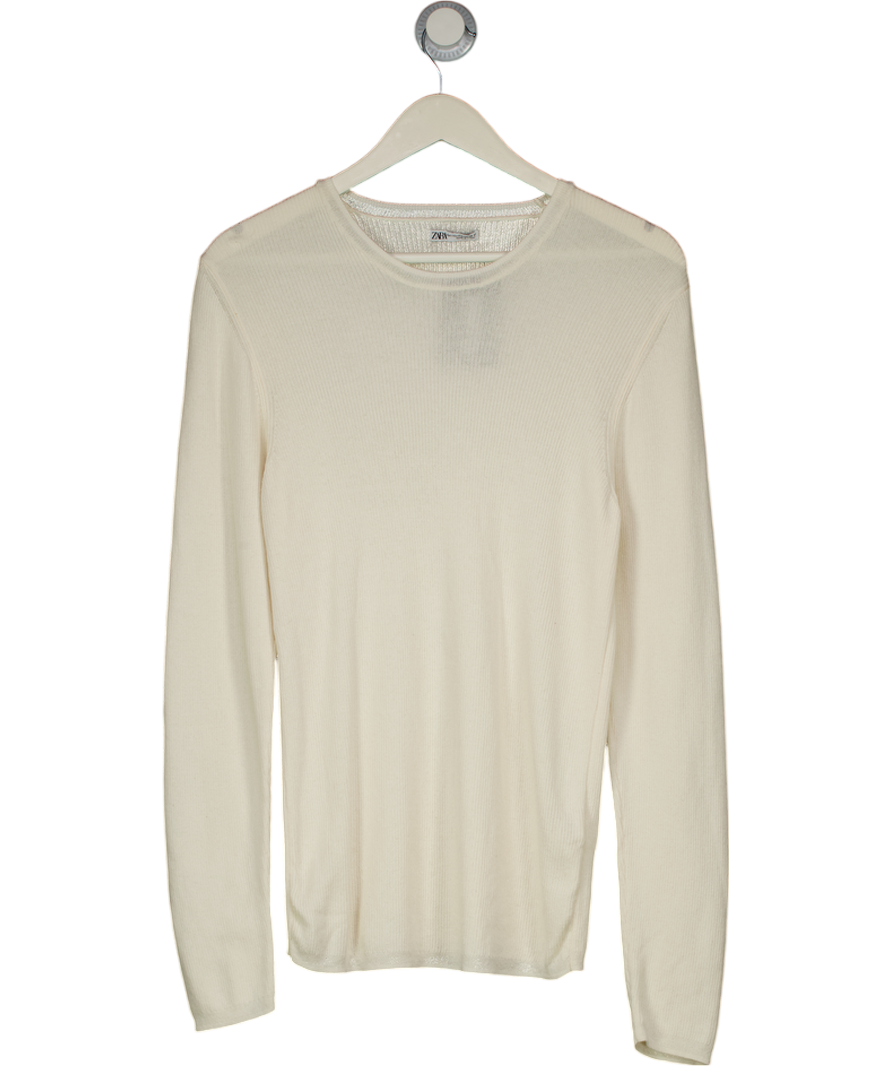 ZARA Cream Lightweight Ribbed Knit Jumper UK S/M