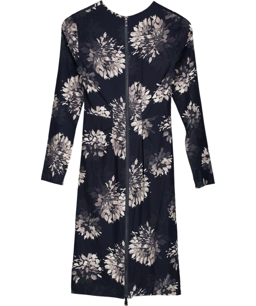 Whistles Blue Floral Brushstroke Silk Bodycon Dress UK 8