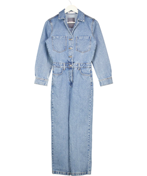 ZARA Blue Denim Long Sleeve Jumpsuit UK XS