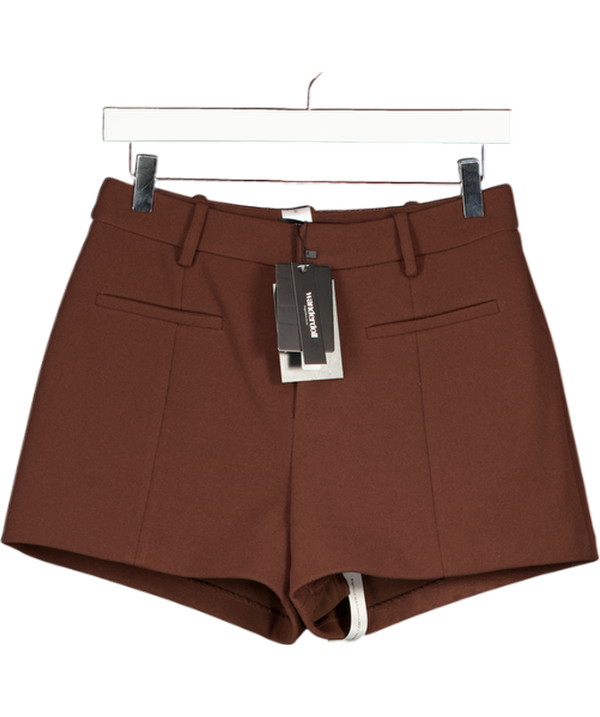 WANDERDOLL Brown Charlotte Mid Waist Suiting Mini Shorts UK XS