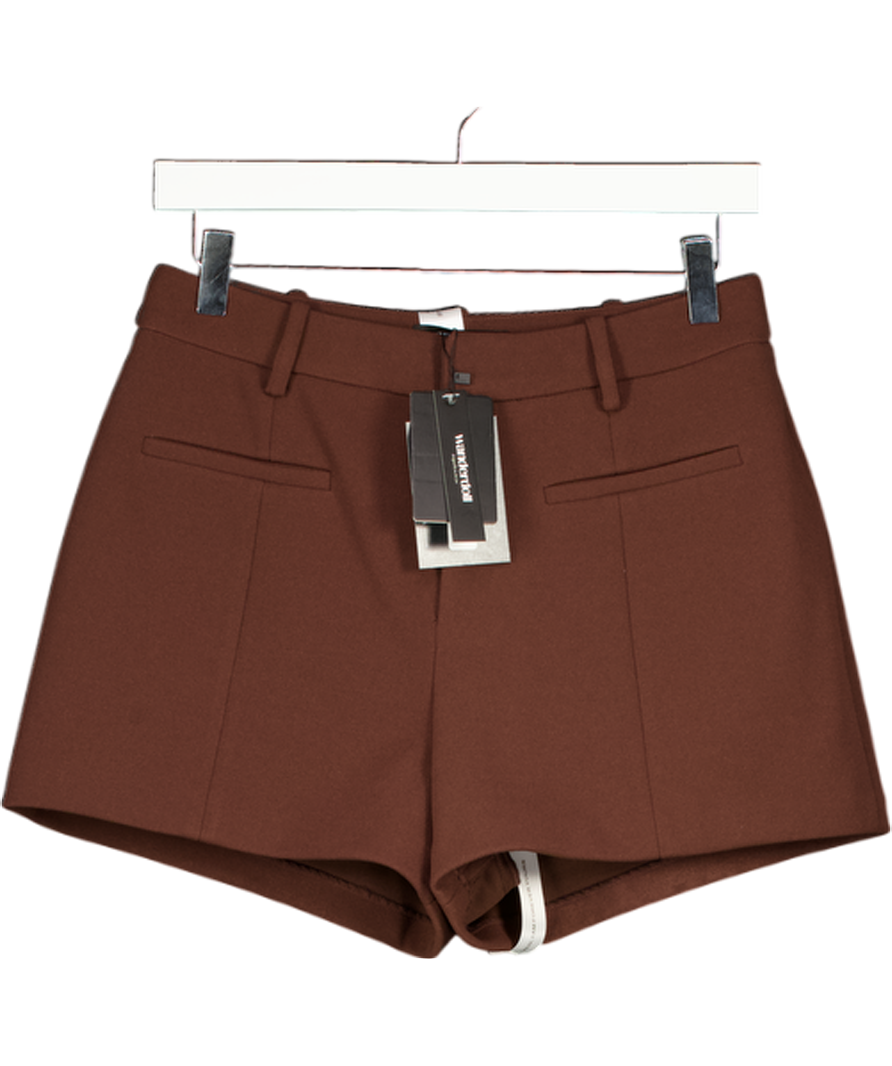WANDERDOLL Brown Charlotte Mid Waist Suiting Mini Shorts UK XS