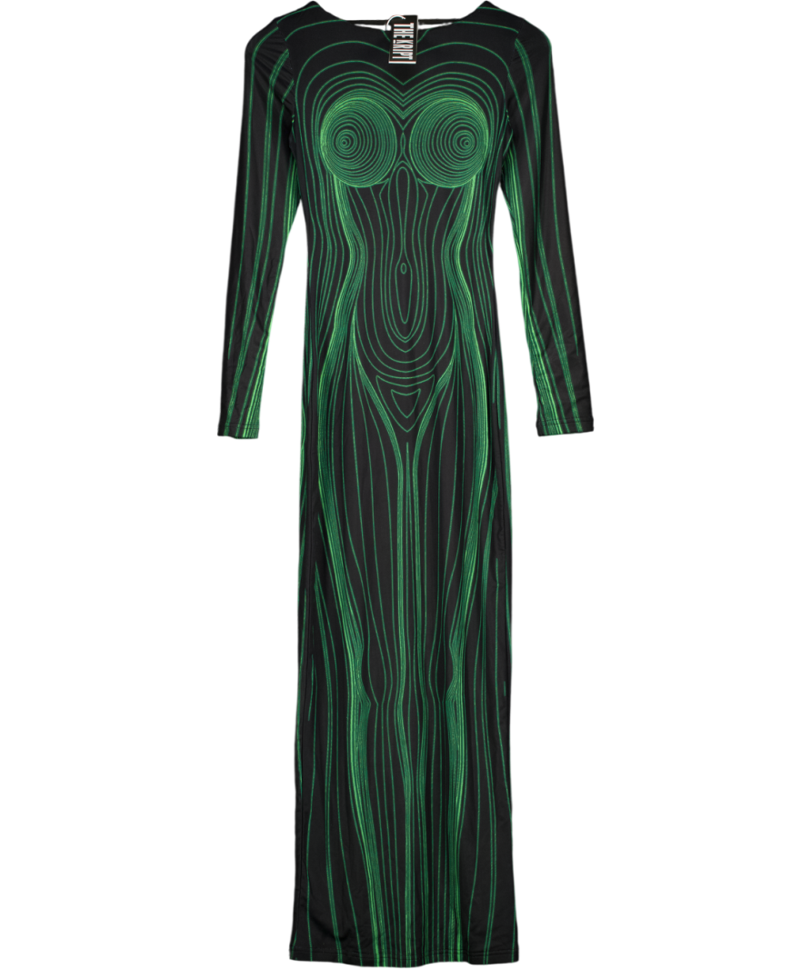 THE KRIPT Black & Green Body Illusion Maxi Bodycon Dress In Green And Black UK XS
