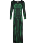 THE KRIPT Black & Green Body Illusion Maxi Bodycon Dress In Green And Black UK XS