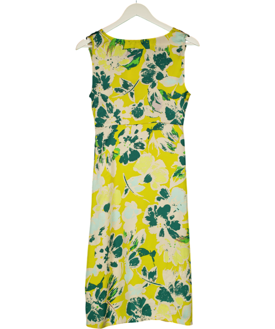Clements Ribeiro Portobello Yellow K874 V-neck Twist Front Sleeveless Midi Dress UK 10