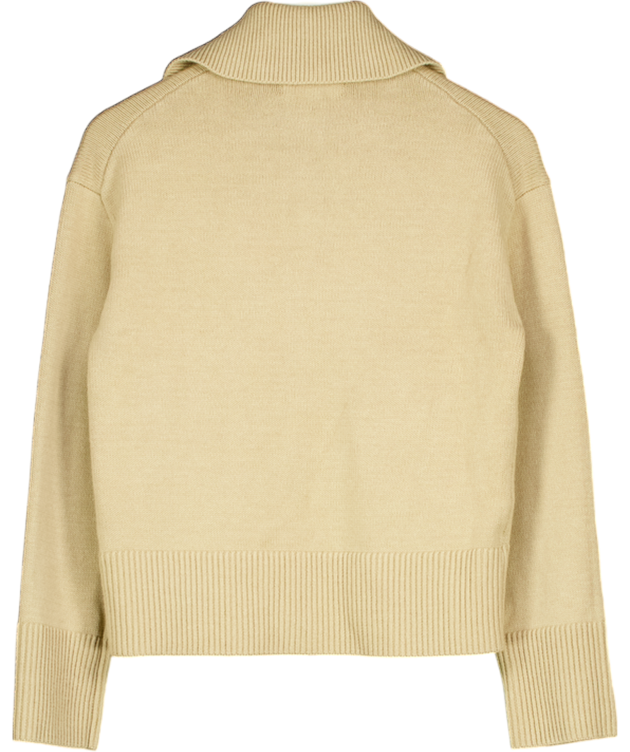 M&S Beige Cotton Rich Pocket Detail Collared Knitted Jacket UK S