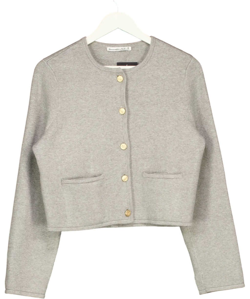 ABERCROMBIE & FITCH Grey Gold Button Cropped Cardigan UK M
